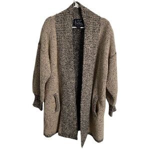 Vtg Monto Par Le Chois Womens Sweater Jacket L Tan Chunky Knit Shawl Collar